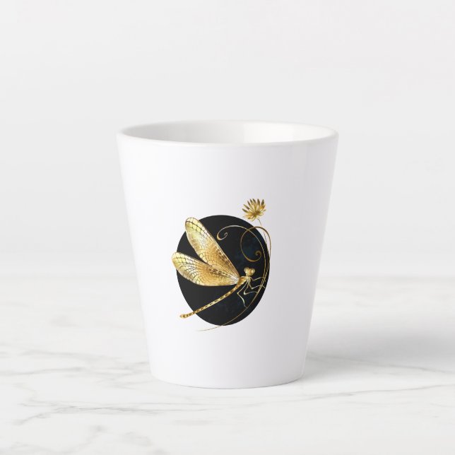 Tasse Latte libellule d'or en cercle noir (Devant)