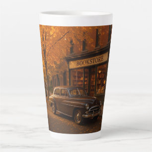 Tasse Latte Librairie Automne/Automne vintage et voiture