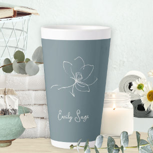 Tasse Latte Ligne artistique florale d'ivoire bleu côtier mini