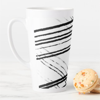 Tasse Latte Lignes Abstraites Minimalistes Noir et Blanc Moder