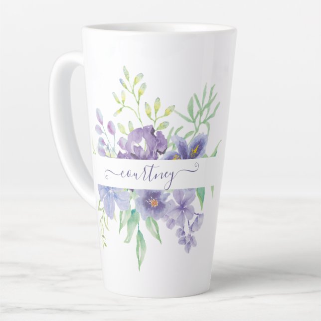 Tasse Latte Lilac aquarelle florale personnalisée (Angle gauche)