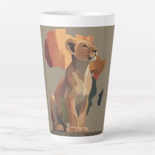 Tasse Latte Lionesse géométrique en mosaïque avec carte de l'A