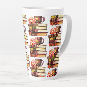 Tasse Latte Livres Et Thé Blancs