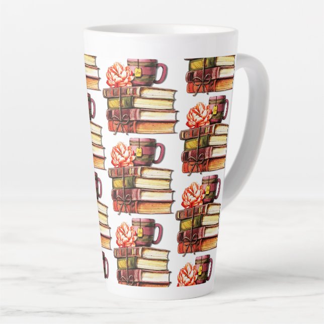 Tasse Latte Livres Et Thé Blancs (Angle droit)