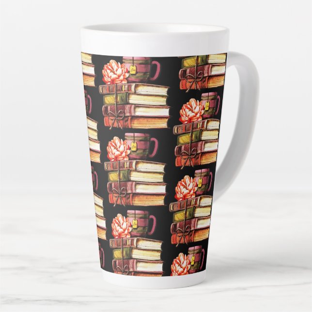 Tasse Latte Livres Et Thé Noirs (Angle droit)