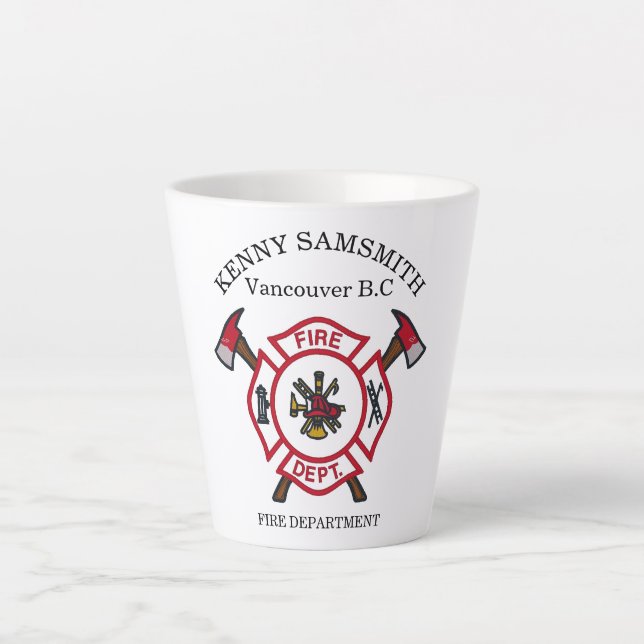 Tasse Latte Logo du service d'incendie Badge blanc et rouge (Devant)