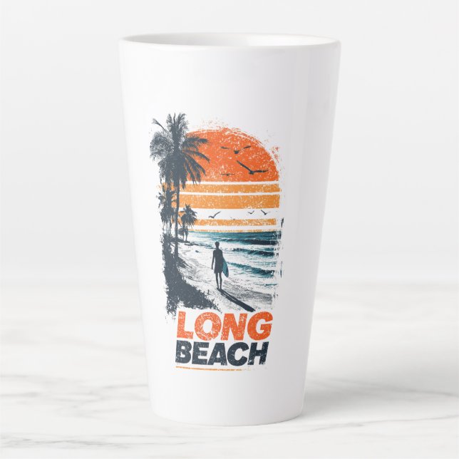 Tasse Latte Long Beach California Retro Sunset Palm Tree Beach (Devant)