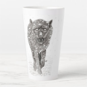 Tasse Latte Loup noir en colère dans la neige, hiver sauvage