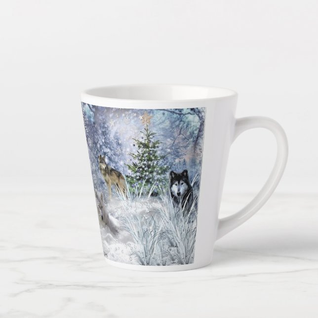 Tasse Latte Loups à Noël Art du collage (Droite)