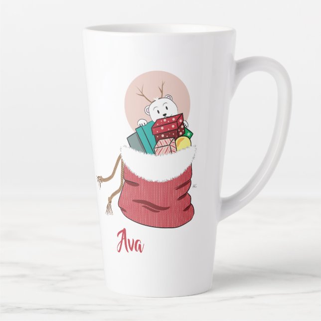 Tasse Latte L'ours polaire regarde Père Noël en train de  la l (Droite)