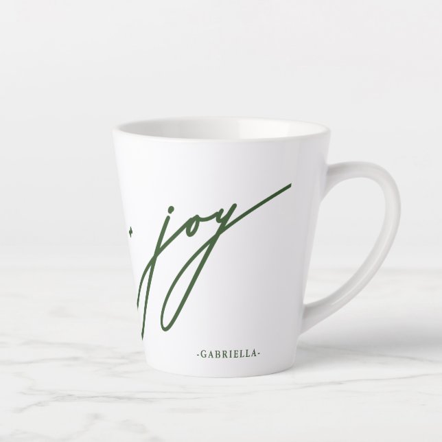 Tasse Latte Love and Joy Script Green Name Noël Holiday (Droite)