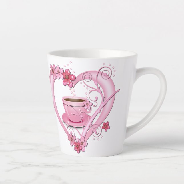 Tasse Latte Love Café Rose Fleurs Coeur (Droite)
