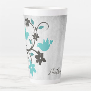 Tasse Latte Lovebirds turquoises Bouge en latte personnalisée