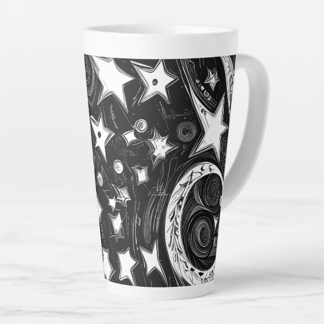 Tasse Latte Lune Abstraite Et Étoiles (Angle droit)