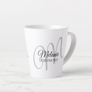 Tasse Latte M nom monogramme et initiale joli blanc