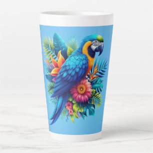 Tasse Latte Macaw tropicale bleue et colorée