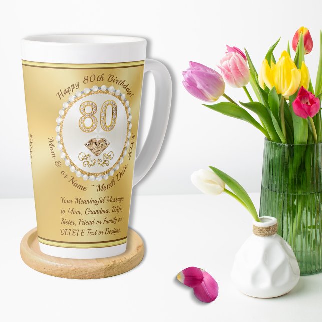 Tasse Latte Magnifique, 80ème Anniversaire de Mugs, pour Latte (80th birthday mug. 80th birthday coffee mugs. Gift for 80 year old grandmother. 80th birthday gifts.)