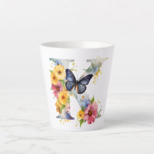 Tasse Latte Magnifique aquarelle papillon Monogramme