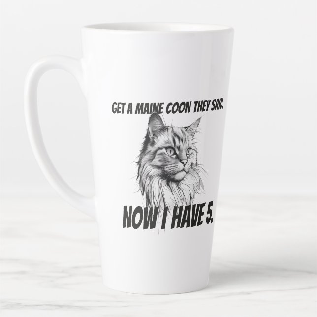 Tasse Latte Maine Coon Chat drôle noir et blanc personnalisé (Gauche)