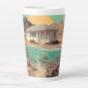 Tasse Latte Maison surréaliste du désert avec récif sous-marin