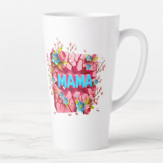 Tasse Latte MAMA 3D Conception de mur fissuré avec des fleurs 