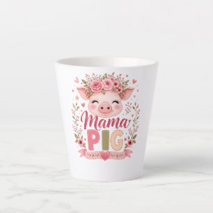 Tasse Latte Maman Cochon Floral Rose Maternité Animaux de Ferm
