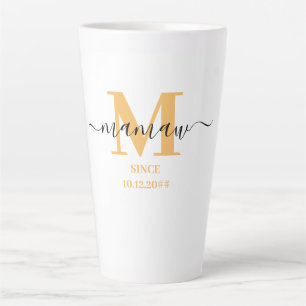 Tasse Latte Mamaw Élégant Script Monogramme Jaune Soleil 