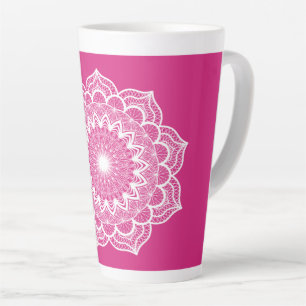 Tasse Latte Mandala blanc sur fond rose