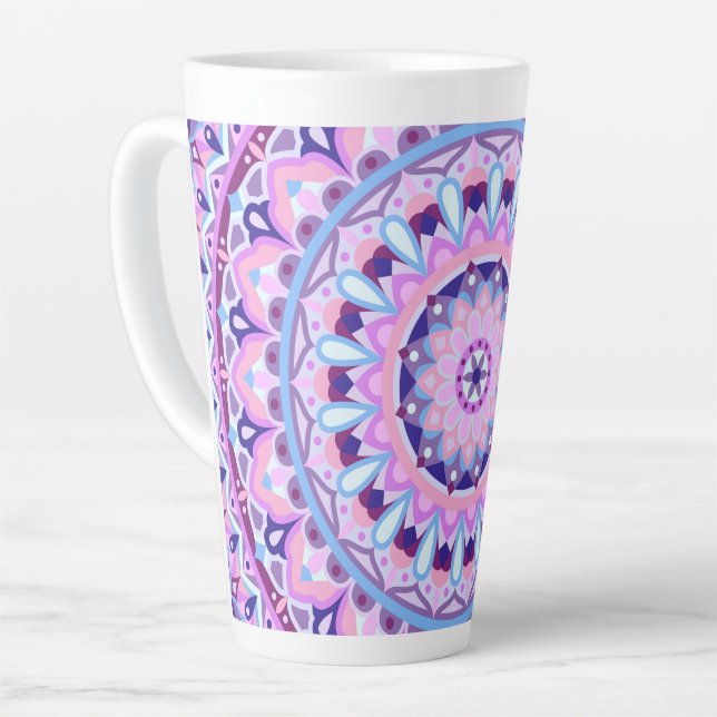 Tasse Latte Mandala Violet Bohème Motif Géométrique Hygge Conf (Angle gauche)