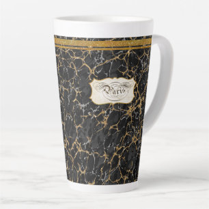Tasse Latte Marblée Paris Calligraphie Typographie Noir n Or