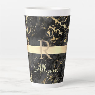 Tasse Latte Marbre noir et or, Barre d'or, DO-IT-YOURSELF Nom 