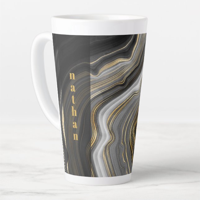 Tasse Latte Marbre noir et or Personnalisé (Angle gauche)