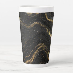 Tasse Latte Marbre Noir Veines D'Or Luxe Abstrait