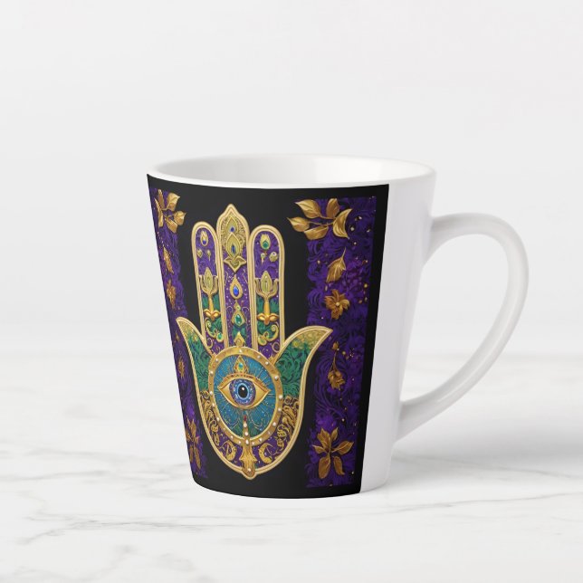 Tasse Latte Mardi Gras Gold violet vert Hamsas Art (Droite)