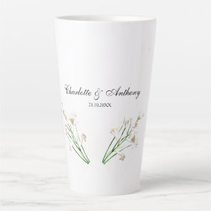 Tasse Latte Mariage Élégant Créatif Floral Blanc Chic