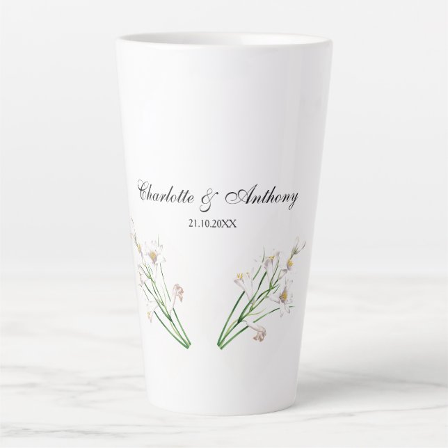 Tasse Latte Mariage Élégant Créatif Floral Blanc Chic (Devant)