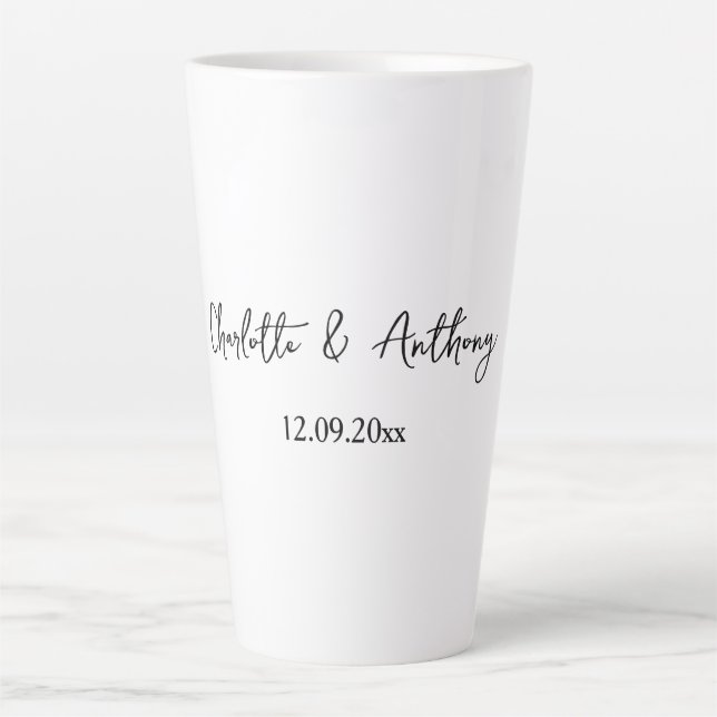 Tasse Latte Mariage Élégant Script Creative Black White (Devant)