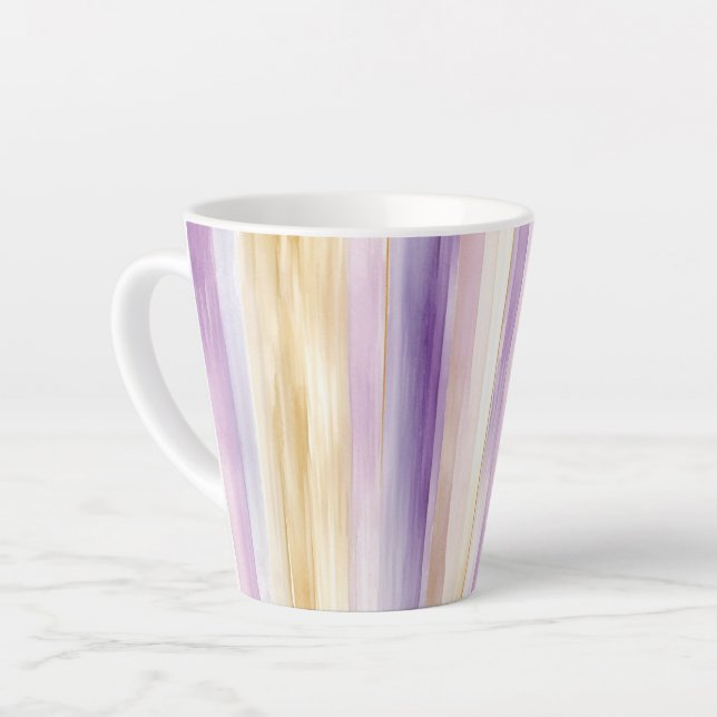 Tasse Latte Mariage Romantique Iris Violet Et Crème Rayures Ba (Angle gauche)