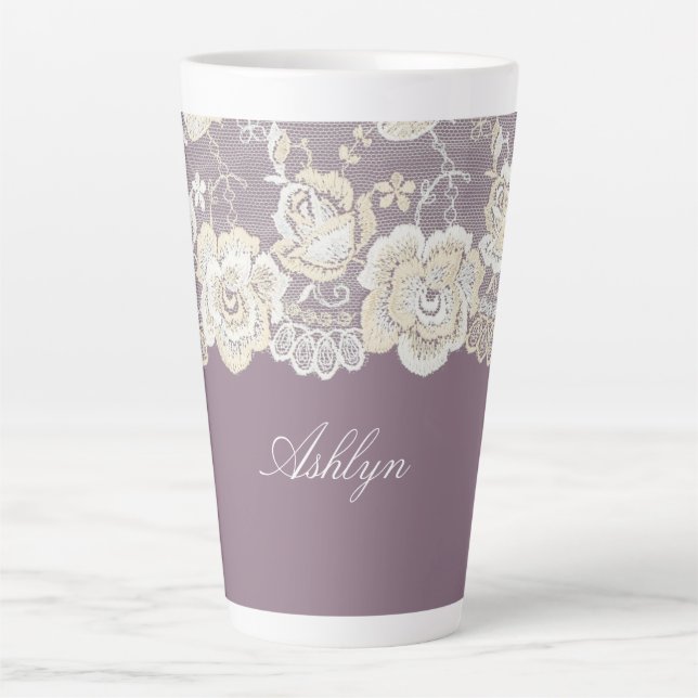 Tasse Latte Mariage Romantique Orchidée Fleur Violette (Devant)