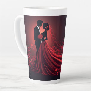 Tasse Latte Mariage Rouge Romantique Silhouette de la Mariée e