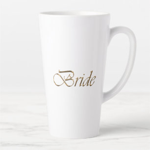 Tasse Latte Mariée, écriture or élégant chic blanc