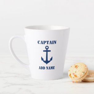 Tasse Latte Marine Ancre classique Capitaine Bateau ou nom 2 c