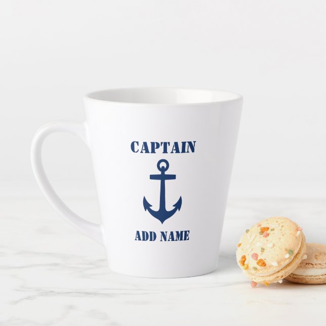 Tasse Latte Marine Ancre classique Capitaine Bateau ou nom 2 c (En situation)