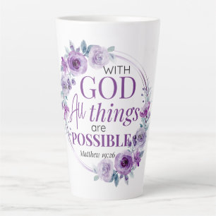 Tasse Latte Matthieu 19:26 Possible avec Dieu Floral Violet