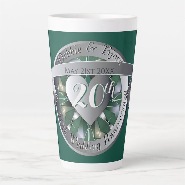 Tasse Latte Médaille du coeur d'émeraude du 20e anniversaire d (Devant)