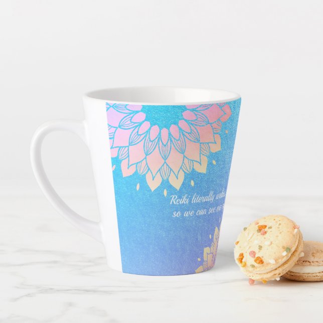 Tasse Latte Méditation Yoga Instructeur Blue Gold Mandala Cita (En situation)