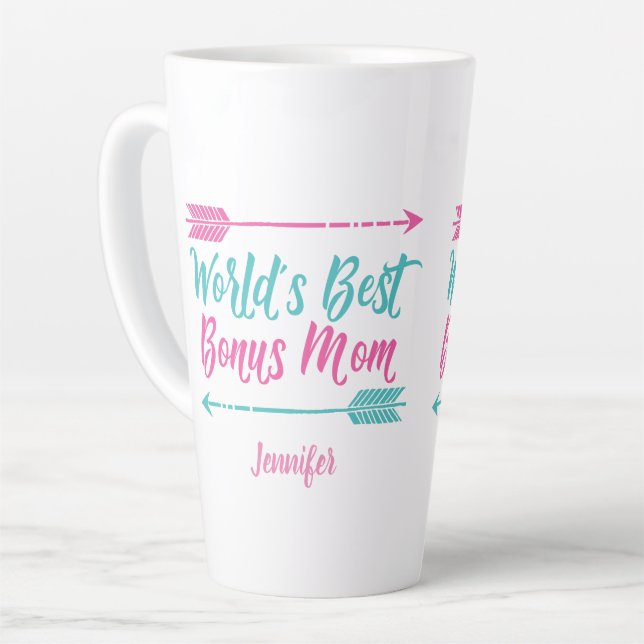 Tasse Latte Meilleur Bonus au monde Maman Fête des Mères Rose  (Angle gauche)
