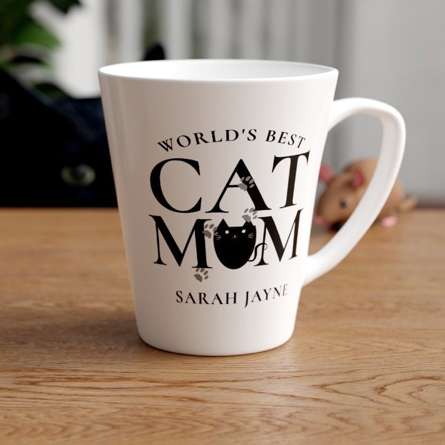 Tasse Latte Meilleur Chat du monde Maman mignonne personnalisé (You're the world's best cat mom! Just add your name)
