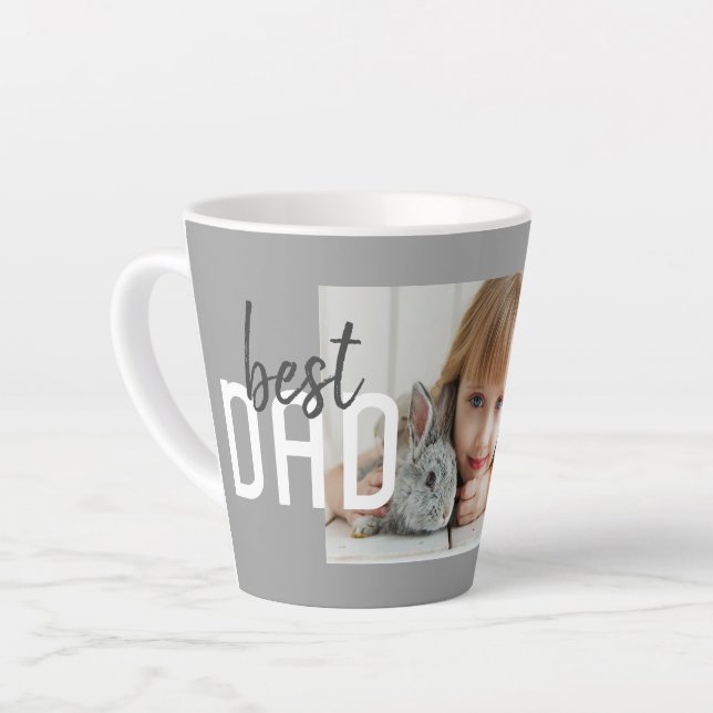 Tasse Latte Meilleur papa Modern Grey Photo Fête du Père (Angle gauche)