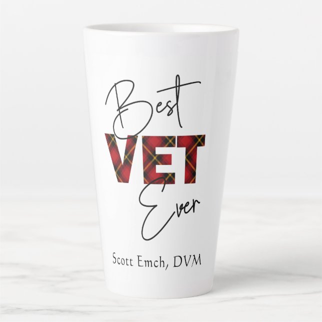 Tasse Latte Meilleur Vet Jeu De Script Plaid Texte De Bloc Per (Devant)